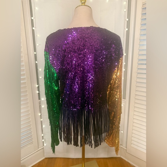 💜💛💚 Hausen Sequin Fringe Statement Top – Size Medium 💜💛💚 - Picture 2 of 10